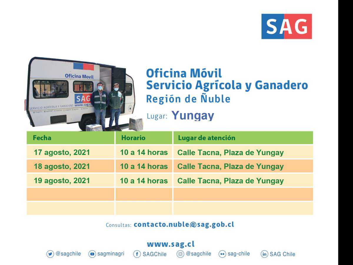 Oficina Móvil del SAG recibirá Declaración de Existencia Animal en Yungay